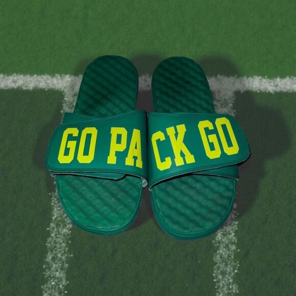 Mens Green Bay Packers ISlide "Go Pack" Slide Sandals Size 11 - Picture 1 of 7